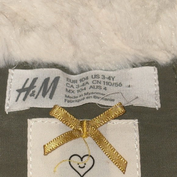 H&M Toddler Hooded Padded Parka w/Faux Fur Trim Size 3-4 Olive Green/Cream NWOT - Picture 12 of 13